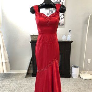 Red Satin Beaded Halloween/Prom dress/ Size 10-12